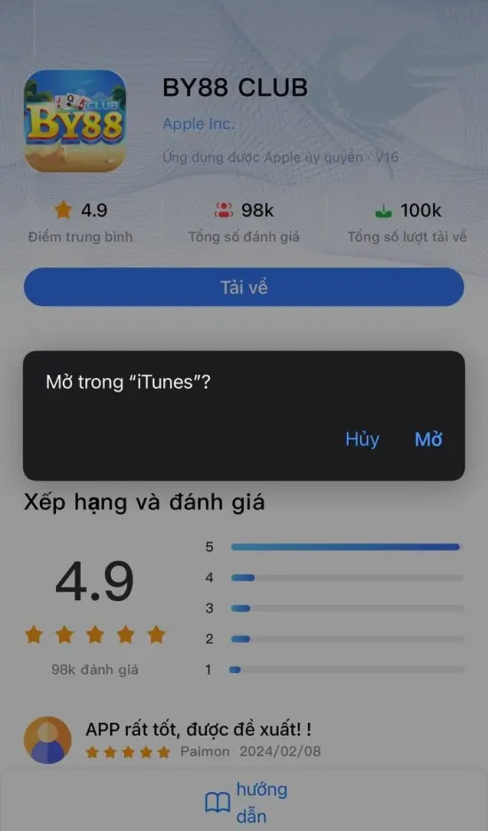 Chọn mở trong iTunes